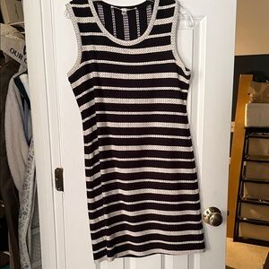 Max Studio Black and White Striped braided cotton knit Mini Dress